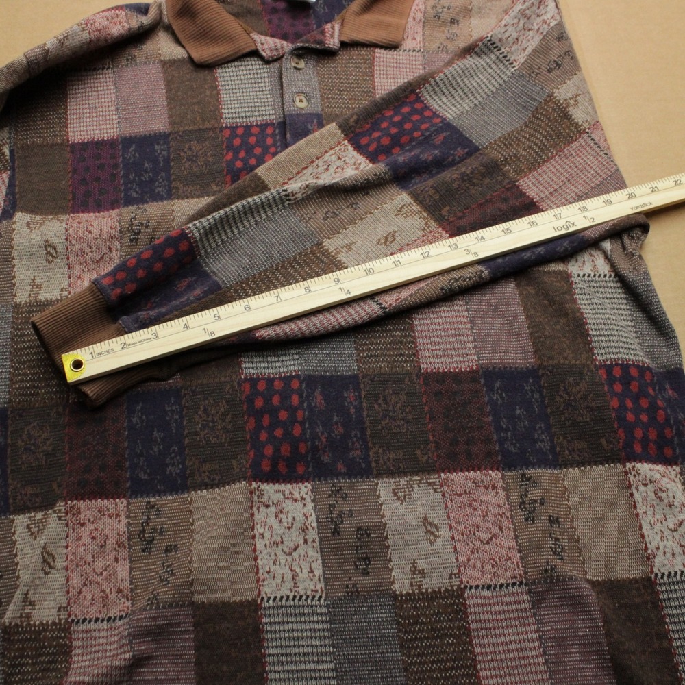 Vintage Pro Celebrity Long Sleeve Knit Polo Shirt Mens L Brown Patchwork Warm - Picture 6 of 6